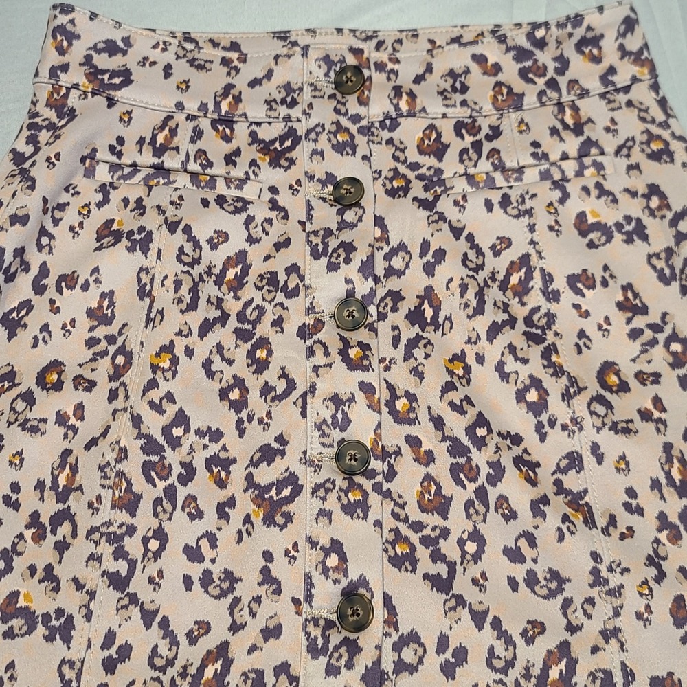 Maurices Mini Skirt Womens 6 Tan Purple Leopard Print‎ Button Front Indie Sleaze
